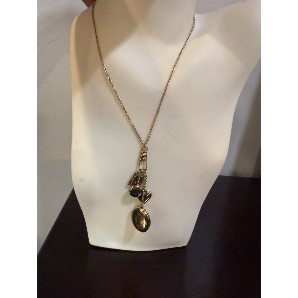 1928 Signed Charm Necklace W/heart Book, Flower Round  Oval  Pendant All Lockets